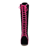Women's Pink Lace Up Suede Platform Boot - Black - Lace Up Suede Wedges - 43 B - PU Suede Leather - image 12