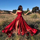 Women's Elegant Long Satin Prom Dress - Red - Spaghetti Strap Evening Dress - 22W - Satin - image 36