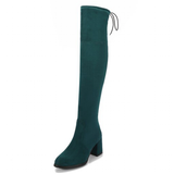 Women's Thigh High Square Mid Heel Boots - Green - Over Knee Boots - 17 B - PU Suede Leather - image 3