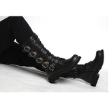 Men's Buckle Strap Mid-Calf Gothic Boots - Black - Biker Boots - 46 B - PU Leather - image 5