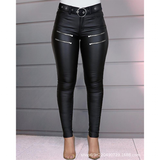 Women's Fitted Stretch Buckle Zip Pants - Black - 5 / Side Tie Pants - XL - Polyester - image 8