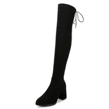Women's Thigh High Square Mid Heel Boots - Green - Over Knee Boots - 17 B - PU Suede Leather - image 48