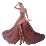 Women's Beaded  Evening Dress Tulle - Pink - Beaded Evening Dress - 22W - Polyester/Chiffon/Tulle - image 2