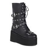 Women's Buckle Wedge Platform Boots - Black - Gothic Mid Calf Boots - 43 B - PU Leather - image 39
