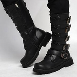 Men's Buckle Strap Mid-Calf Gothic Boots - Black - Biker Boots - 46 B - PU Leather - image 8