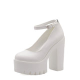 Women's High Platform Buckle Strap Shoes - Black - Patent - Chunky Platform Shoes - 42 B - PU Leather - image 4