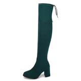 Women's Thigh High Square Mid Heel Boots - Green - Over Knee Boots - 17 B - PU Suede Leather - image 5