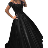 Women's Elegant Long Satin Ball Gown - Black - Elegant Evening Gown - 28W - Satin - image 25