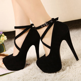 Women's Criss Cross Ankle Strap Platforms - Red - Suede / Stiletto Pumps - 46 B - Suede/PU Leather - image 11