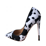 Women's High Animal Print Stilettos Flock - White/Black - 1 / 12cm / Stilettos - 42 B - PU Suede Leather - image 45
