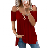 Women's Solid Black Buckle Zipper Shirt - Red - Zip Up Buckle Strap Shirt - 5XL - Polyester Spandex - image 19