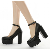 Women's Sexy High Chunky Heel Platforms - Black 1 - Strappy Sandals - 42 B - PU Leather - image 43