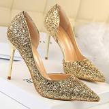 Women's Elegant Glitter Wedding Shoes - Black - Glitter Wedding Heels - 43 B - PU Leather - image 3