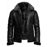 Men's Faux Fur Faux Leather Flight Jacket - Black - Fleece Jacket - XXXXL - PU Suede Fleece - image 1