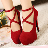 Women's Criss Cross Ankle Strap Platforms - Red - Suede / Stiletto Pumps - 46 B - Suede/PU Leather - image 22