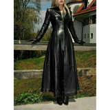 Women's Faux Leather Long Jackets - Black - Long Leather Jacket - 5XL - PU Leather - image 5