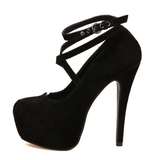 Women's Criss Cross Ankle Strap Platforms - Red - Suede / Stiletto Pumps - 46 B - Suede/PU Leather - image 15