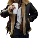 Men's Faux Leather Fur Lined Jacket - Brown - Motorcycle Jacket - 5XL - PU Leather - image 9