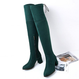 Women's Thigh High Square Mid Heel Boots - Green - Over Knee Boots - 17 B - PU Suede Leather - image 1