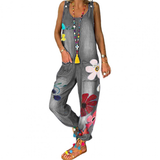 Women's Boho Denim Flower Print Romper - Grey - Jumpsuit - 5XL - Polyester Denim - image 3