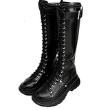 Women's White Knee High Lace Up Boots - Black - Knee High Boots - 43 B - Pigskin Leather - image 31