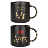 Mr and Mrs Coffee Mugs Bridal Gift-Set - White/Black - Mr and Mrs 2 Cup Set - 400ml - Ceramic - image 12