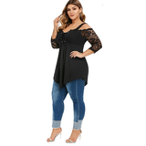 Women's Sexy Lace Spliced Plus Size Shirt - Black 1 - Long Sleeved Plus Shirt - 5XL - Polyester/Spandex - image 13