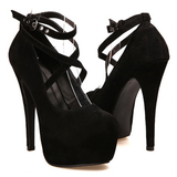 Women's Criss Cross Ankle Strap Platforms - Red - Suede / Stiletto Pumps - 46 B - Suede/PU Leather - image 20
