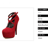 Women's Criss Cross Ankle Strap Platforms - Red - Suede / Stiletto Pumps - 46 B - Suede/PU Leather - image 29