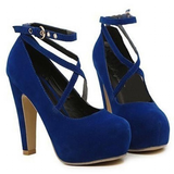 Women's Criss Cross Ankle Strap Platforms - Red - Suede / Stiletto Pumps - 46 B - Suede/PU Leather - image 9