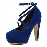 Women's Criss Cross Ankle Strap Platforms - Red - Suede / Stiletto Pumps - 46 B - Suede/PU Leather - image 7