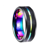Unisex Black Silver Rainbow Wedding Ring - Black - Rainbow Ring - 6 - Tungsten Carbine - image 1