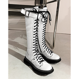 Women's White Knee High Lace Up Boots - White - Knee High Boots - 43 B - Pigskin Leather - image 6