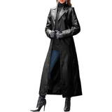 Women's Long Faux Leather Trench Coat - Black - Long PU Leather Jacket - 5XL - PU leather - image 1