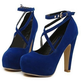 Women's Criss Cross Ankle Strap Platforms - Blue - Suede / Stiletto Pumps - 46 B - Suede/PU Leather - image 35
