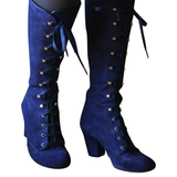 Women's Vintage Retro Lace Up Boots - Blue - Victorian Boots - 43 B - PU Sued Leather - image 11