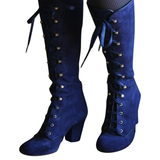 Women's Vintage Retro Lace Up Boots - Blue - Victorian Boots - 43 B - PU Sued Leather - image 10