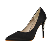 Metal Carved Heels - Black - Embossed Heel Stilettos - 10 B - Silk/PU Leather - image 5