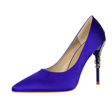 Metal Carved Heels - Black - Embossed Heel Stilettos - 10 B - Silk/PU Leather - image 3