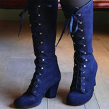 Women's Vintage Retro Lace Up Boots - Blue - Victorian Boots - 43 B - PU Sued Leather - image 4