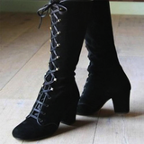 Women's Vintage Retro Lace Up Boots - Blue - Victorian Boots - 43 B - PU Sued Leather - image 7