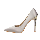 Metal Carved Heels - Black - Embossed Heel Stilettos - 10 B - Silk/PU Leather - image 8
