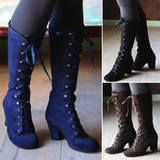 Women's Vintage Retro Lace Up Boots - Blue - Victorian Boots - 43 B - PU Sued Leather - image 6