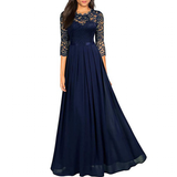 Women's Lace Overlay Long Ball Dress - Navy Blue - Gown - XXXL - Chiffon/Lace - image 1