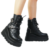 Women's Punk Platform Ankle Wedge Boots - Black - Gothic Platform Wedges / Ankle Boots - 10.5 B - PU Leather - image 1