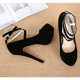 Women's Super High Cross Strap Platforms - Blue - Super High Stilettos - 16 B - Suede/PU Leather - image 7