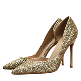 Women's Elegant Glitter Wedding Shoes - Black - Glitter Wedding Heels - 43 B - PU Leather - image 9