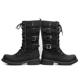 Men's Gothic Motorcycle Mid-Calf Boots - Black - Buckle Strap Boots - 45 B - PU Leather - image 12