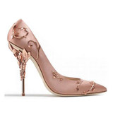 Women's Elegant Silk Formal Prom Stilettos - Gold - Embossed Shoe - 9.5 B - Silk/PU Leather - image 5