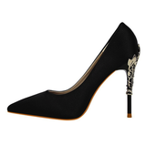 Metal Carved Heels - Black - Embossed Heel Stilettos - 10 B - Silk/PU Leather - image 41
